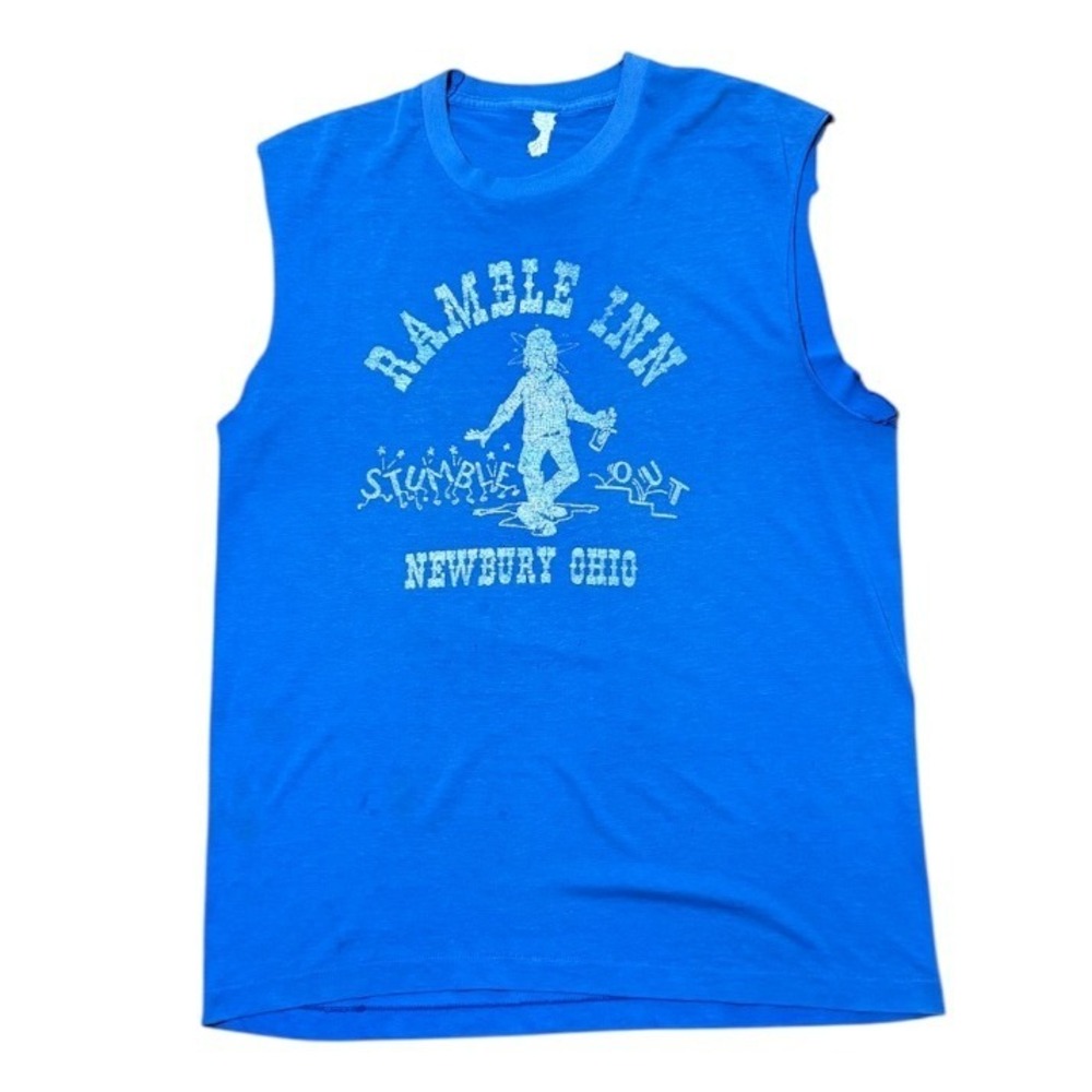 Vintage 70s Ramble Inn Ohio USA Cowboy Western Art Distressed Sleeveless T-Shirt